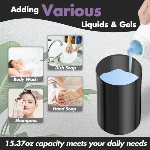 Vista 6 de Dispensador de jabón líquido automático YIKHOM, dispensador de jabón para platos con control de volumen ajustable de 8, 15.37 fl oz/450mL
