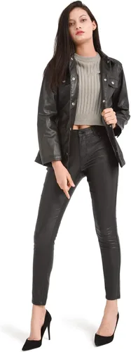 Vista 2 de Bamans Pantalones de piel sintética para mujer, pantalones elásticos ajustados con bolsillos, pantalones casuales de trabajo para mujer