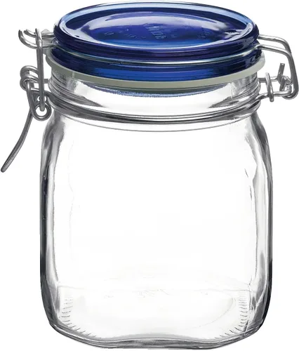 Vista 13 de Bormioli Rocco Fido – Tarro cuadrado con tapa azul, Transparente Azul (Blue Top)