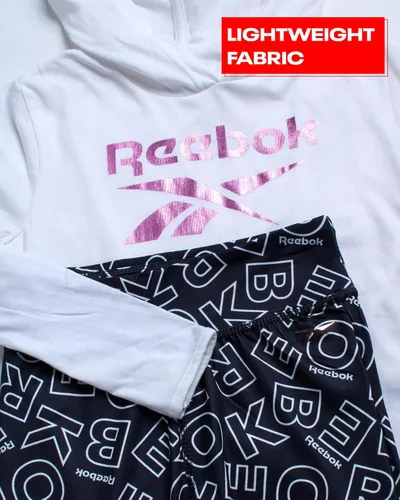 Vista 3 de Reebok Conjunto de pantalones y leggings para niña, 2 piezas, camiseta de manga larga con cuello redondo y pantalones de yoga, atuendo a juego