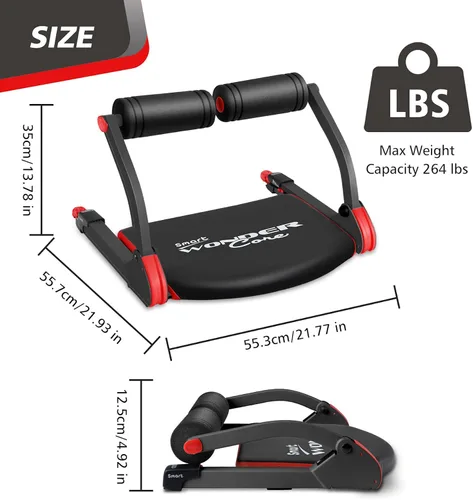 Vista 8 de Wonder Core Smart, Ab Machine, Ab Workout Equipment, Sit Up Machine & Exercise Equipment, Ab Crunch Machine for Stomach Workout, Ab Core Trainer Rojo