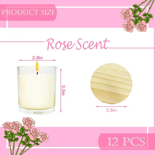 Vista 2 de 12 velas de soja de 6 onzas, juego de velas aromáticas a granel con aroma a rosa, velas de aromaterapia, velas perfumadas para aliviar el estrés