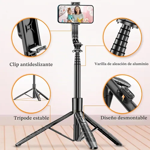 Vista 2 de Trípode de teléfono Selfie Stick de aleación de aluminio de 62 pulgadas con control remoto inalámbrico compatible con iPhone 17 16 15 14 13 pro Xs