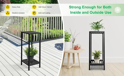 Vista 8 de Zhongma Soporte para Plantas de Interior y Exterior de 2 Niveles de 30" de Alto, 12 L x 12 W x 30 H pulgadas, Soporte de Flores de Metal Cuadrado