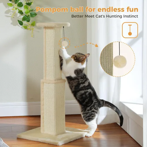 Vista 5 de PAWZ Road Poste Rascador Grande para Gatos de 32" de Alto, Poste Rascador para Gatos de Interior Adultos, Poste Rascador Definitivo con Sisal