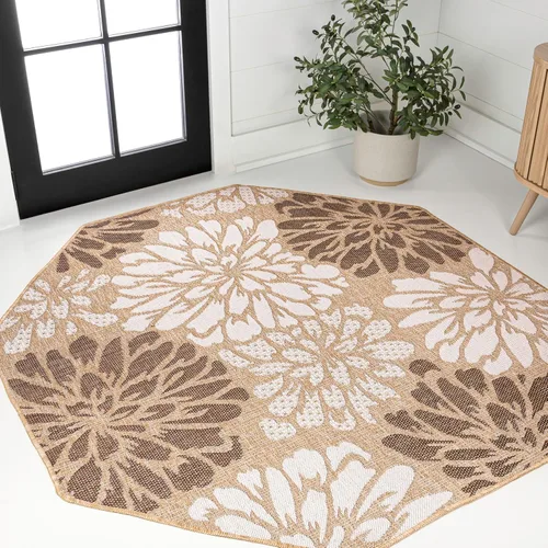 Vista 11 de JONATHAN Y Alfombra Corredor de Tejido Texturizado Floral para Interiores y Exteriores 2X8 Marrón/Crema, Zinnia Moderna para Patio Trasero, Patio
