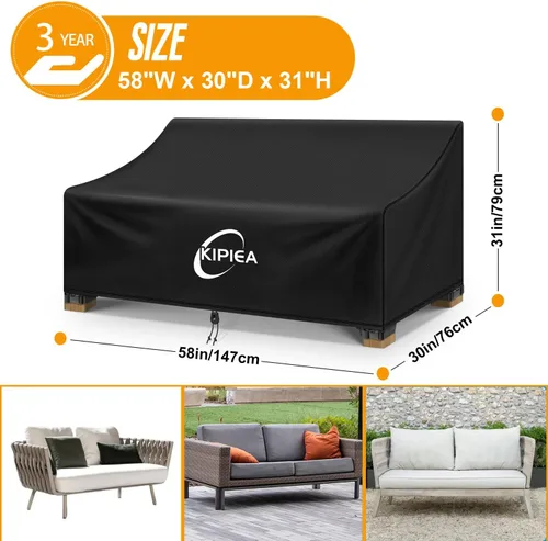 Vista 2 de Kipiea Funda para sofá de patio, funda resistente para sofá de exteriores, impermeable, para invierno, funda para muebles de patio de 2 plazas