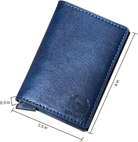 Vista 6 de STM Leaders Tarjetero delgado billetera con bloqueo RFID, cartera de cuero automática desplegable triple cartera de aluminio cartera de visita