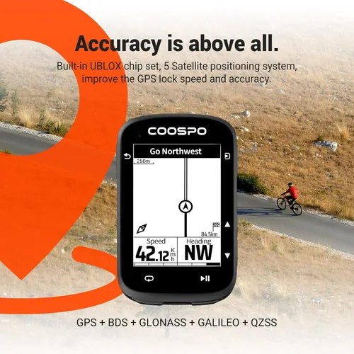 Vista 2 de COOSPO CS500 Computadora de Bicicleta Inalámbrica, GPS de Ciclismo de 6.6 cm LCD con Navegación de Ruta, Velocímetro de Bicicleta Bluetooth 5.0 ANT