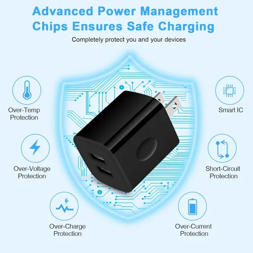 Vista 3 de Enchufes USB Adaptador de corriente de pared Dual USB Enchufe Eléctrico Cubo de Carga Compatible iPhone 17e 17 Pro Max Air 16e 16 Plus 15 14 13 12