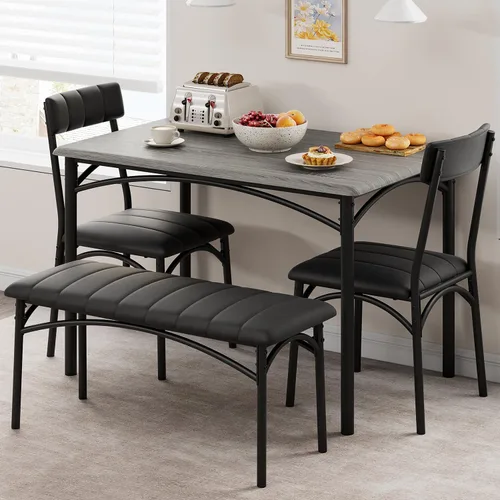 Vista 10 de IDEALHOUSE Juego de mesa de comedor para 4, mesa de cocina con sillas para 4, mesa de comedor rectangular de madera con banco tapizado para espacios