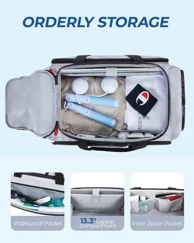 Vista 4 de BAGSMART Sports - Bolsa de viaje para gimnasio, bolsa de lona impermeable para hombres y mujeres, bolsa de entrenamiento de fin de semana, Gris