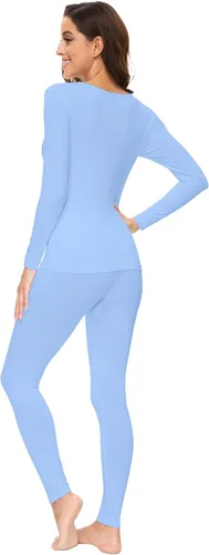 Vista 2 de WiWi Conjunto de pijama de viscosa suave de bambú para mujer, ropa interior térmica larga, súper cálida, capa base, pantalones de pijama S-3X