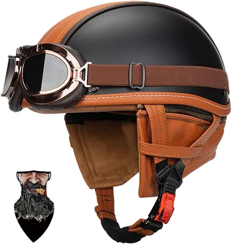 Vista 10 de Casco Moto Retro ABS Ligero 22.93 oz DOT Homologado - Medio Casco Jet para Hombre y Mujer con Doble Ventilación, Forro Desmontable y Hebilla Rápida