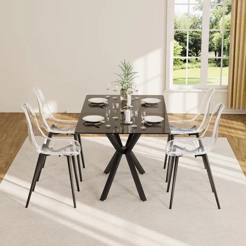Vista 8 de Baysitone Juego de 4 sillas de comedor transparentes, sillas modernas de cocina con asiento transparente, sillas laterales de acento acrílico
