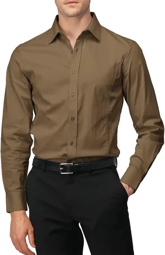Vista 17 de H2H Camisas de vestir ajustadas para hombre, elásticas, de manga larga, básicas, formales, lisas, informales, para negocios, camisas con botones