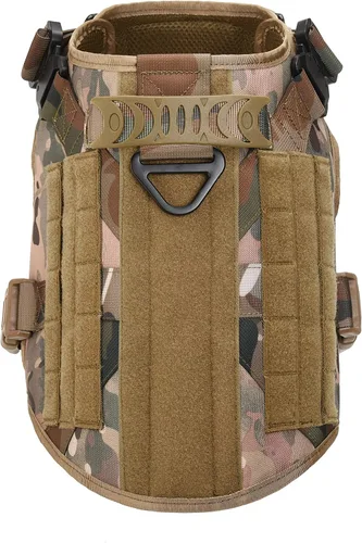 Vista 2 de Arnés táctico para perro con asa, chaleco Molle de entrenamiento militar con hebillas de metal y paneles de bucle, correa elástica para perro
