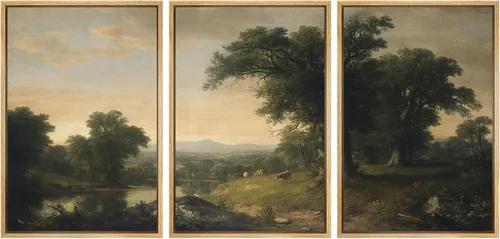 Vista 118 de SIGNWIN Lienzo enmarcado para pared, juego de arte de campos pastorales, flores silvestres, campo rústico, paisaje, floral, ilustraciones modernas