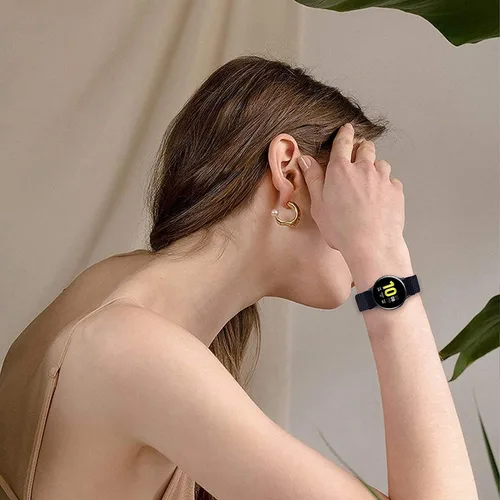 Vista 4 de Minggo Correa trenzada compatible con Samsung Galaxy Watch3 de 1.772 pulgadas, correa de repuesto elástica tejida compatible con Gear S3 Negro
