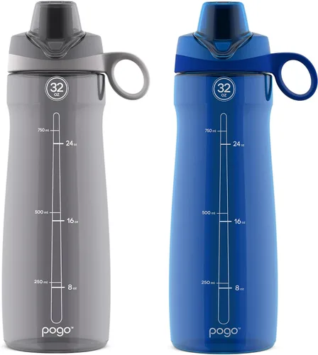 Vista 9 de Pogo Botella de agua reutilizable de plástico de 32 onzas, paquete de 2 con Aquaviva/Satén Rosa