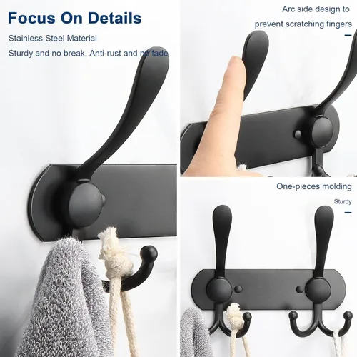 Vista 3 de NearMoon Perchero montado en la pared, paquete de 2 ganchos resistentes para toallas de baño, de acero inoxidable, gancho de metal para toallas
