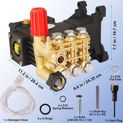 Vista 6 de Biswing Bomba para Lavadora a Presión, Eje de 1" Horizontal Émbolo Triple, 4400 PSI Máximo, 4 GPM, Bomba de Transmisión Directa con Descargador