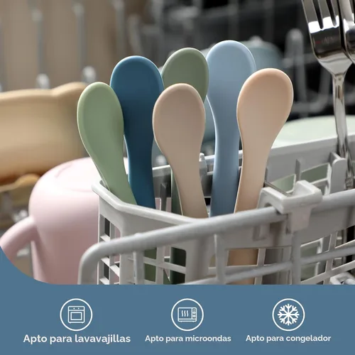 Vista 6 de 6 piezas de cucharas de silicona para alimentación de bebé, primera etapa con punta suave fácil para las encías, cuchara de entrenamiento