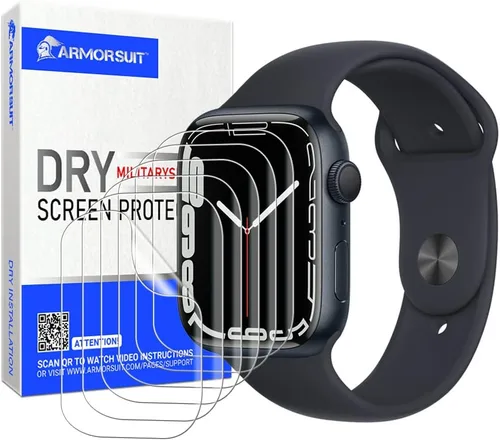 Vista 11 de ArmorSuit Paquete de 6 protectores de pantalla para Apple Watch Series 9/8/7 (1.614 pulgadas) Dry-Shield HD Clear TPU Dry Installation Film
