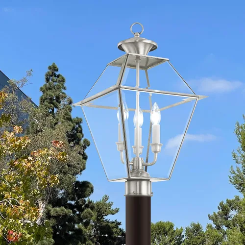 Vista 2 de Livex Lighting 2384-91 - Farol transitorio de tres luces post-top de Westover Collection en Pwt, Nckl, B/S, Slvr. acabado, 12.00 pulgadas