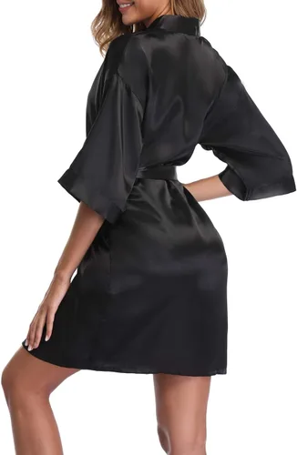 Vista 3 de Bata corta estilo Kimono de satén para mujer, para bodas, fiestas de novia, damas de honor