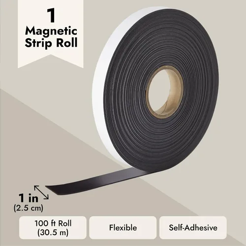 Vista 5 de Bright Creations Rollo de cinta magnética, 1 pulgada x 100 pies, rollo de tira magnética fuerte con adhesivo adhesivo para nevera y pizarra blanca