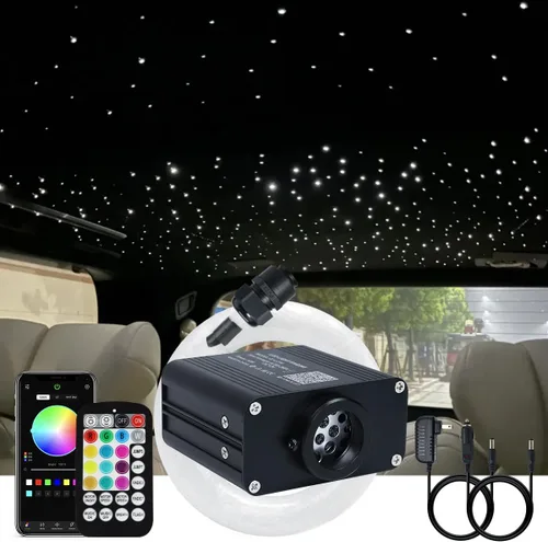 Vista 15 de AKEPO Kit de Luces de Fibra Óptica Twinkle Meteor APP de Tamaño Pequeño 16W, Estrella Fugaz+RGBW Activado por Música 550pcs 0.03in/0.75mm 9.8ft/3m