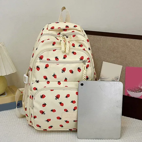 Vista 3 de Juego de 3 bolsas de mochila con lazo, lindo juego de mochila kawaii estética mochila con lazo con organizador integrado, Blanco, Tamaño único
