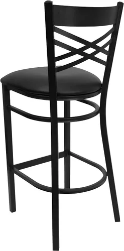 Vista 6 de Flash Furniture HERCULES Series Black ''X'' Back Metal Restaurant Barstool - Asiento de vinilo negro Asiento de vinilo negro/marco de metal negro