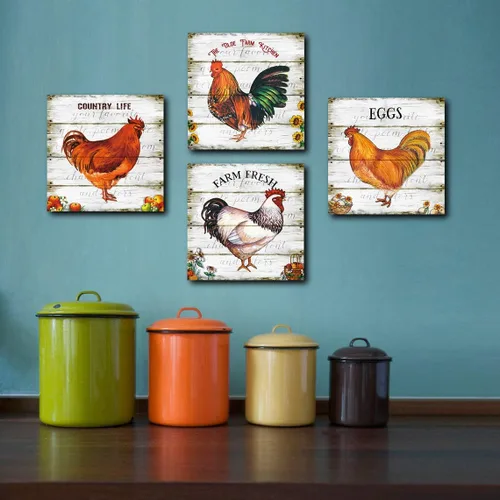 Vista 2 de Arte de pared de gallo, decoración rústica de cocina de gallina, cuadros impresos de pollo, comedor, sala de estar, lienzo de dormitorio, juego