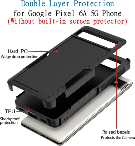 Vista 2 de Funda para Google Pixel 6A 5G, funda para teléfono de pasajeros [grado militar] 2 en 1 a prueba de golpes, resistente cubierta para Pixel 6A 5G