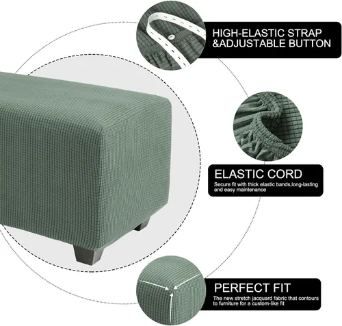 Vista 4 de PiccoCasa Funda otomana de alta elasticidad con parte inferior elástica, funda suave de tela jacquard a cuadros pequeños, funda rectangular