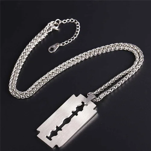 Vista 4 de U7 Punk Necklaces Stainless Steel 18K Gold Plated Large Hip Hop DaggerKnifeSwordSteampunk GearLarge Razor Blade Pendant Necklace for Men Women