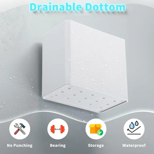 Vista 4 de Suclain Organizador de pared de 2 piezas, estante flotante adhesivo sin perforaciones, organizador de pared blanco, contenedores de almacenamiento