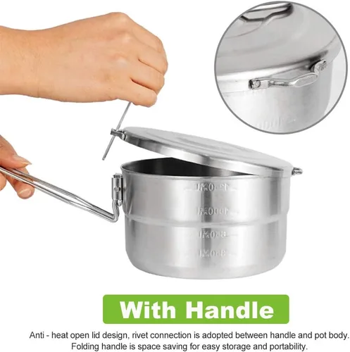 Vista 6 de DenpenTEC - Olla de acero inoxidable con tapa y mango plegable, olla Bento de gran capacidad de 1.5 L para acampar y senderismo