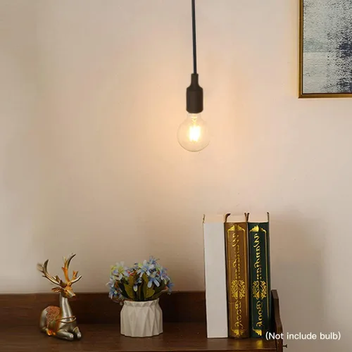 Vista 9 de Cable de luz colgante de 15 pies con enchufe, cable de extensión negro E26 Plug In Pendant Light Socket, Light Bulb Socket With On Off Switch, E27