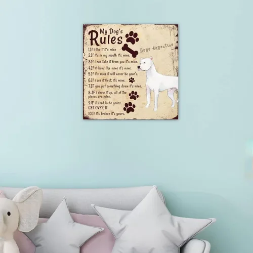 Vista 4 de Placa de madera con texto en inglés "My Dog"s Rules, placa de madera de Dogo Argentino, estampado de animales, decoración de pared para el hogar