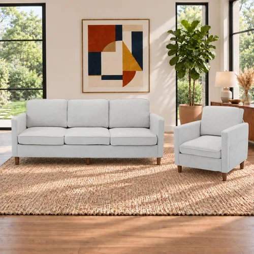 Vista 15 de Kingfun Juego de 2 sillas decorativas, sillas de sala de estar, sillón de lectura de mediados de siglo, felpilla con pie de madera maciza