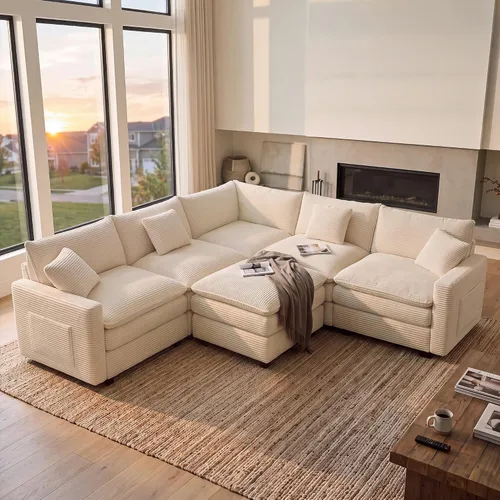 Vista 19 de Sofá seccional modular de 107", sofá de nube en forma de L con otomana Negro