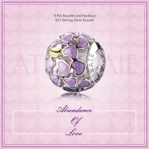 Vista 2 de ATHENAIE 925 Sterling Silver Purple Abundance of Love Enamel Openwork Charms Fit All European Bracelets Necklace