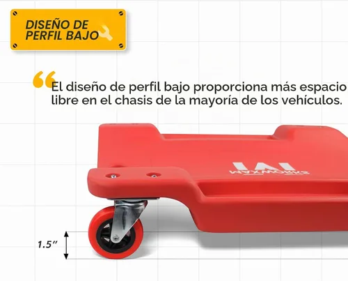 Vista 3 de MaxWorks 50874 carretilla de garaje con ruedas de plástico de 40 pulgadas con apoyacabezas acolchado y dos charolas para herramientas, 300 libras