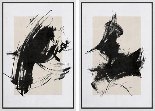 Vista 75 de SIGNWIN Lienzo enmarcado para pared, juego de arte de collage de ondas en espiral de mediados de siglo, formas abstractas, acogedor, neutro