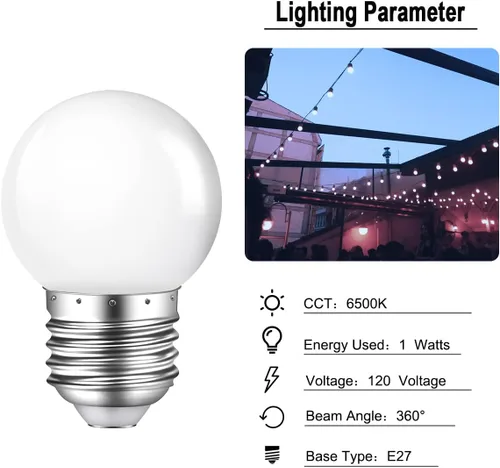 Vista 6 de Bombilla de luz nocturna, bombillas LED de 1 W, bombillas G14 G45 E26, bombillas de ahorro de energía, equivalente a 5 W, blanco frío de 6500 K