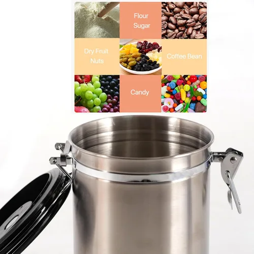 Vista 3 de Recipiente de café hermético de 1.8 L, recipiente de almacenamiento de café de 26 onzas, tarro de café hermético de acero inoxidable con cuchara