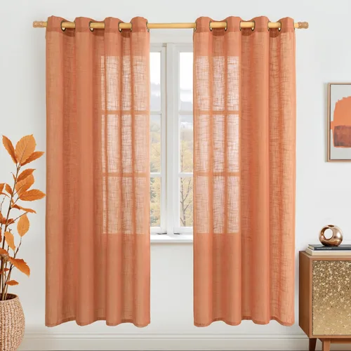 Vista 89 de LAMIT Cortinas de lino marrón caramelo para sala de estar, 84 pulgadas, de lino sintético, texturizado, filtrante de luz, paneles de privacidad